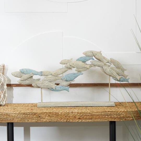 24" Light Blue Ombre Textured Polystone Fish Swimming Sculpture with Stand
